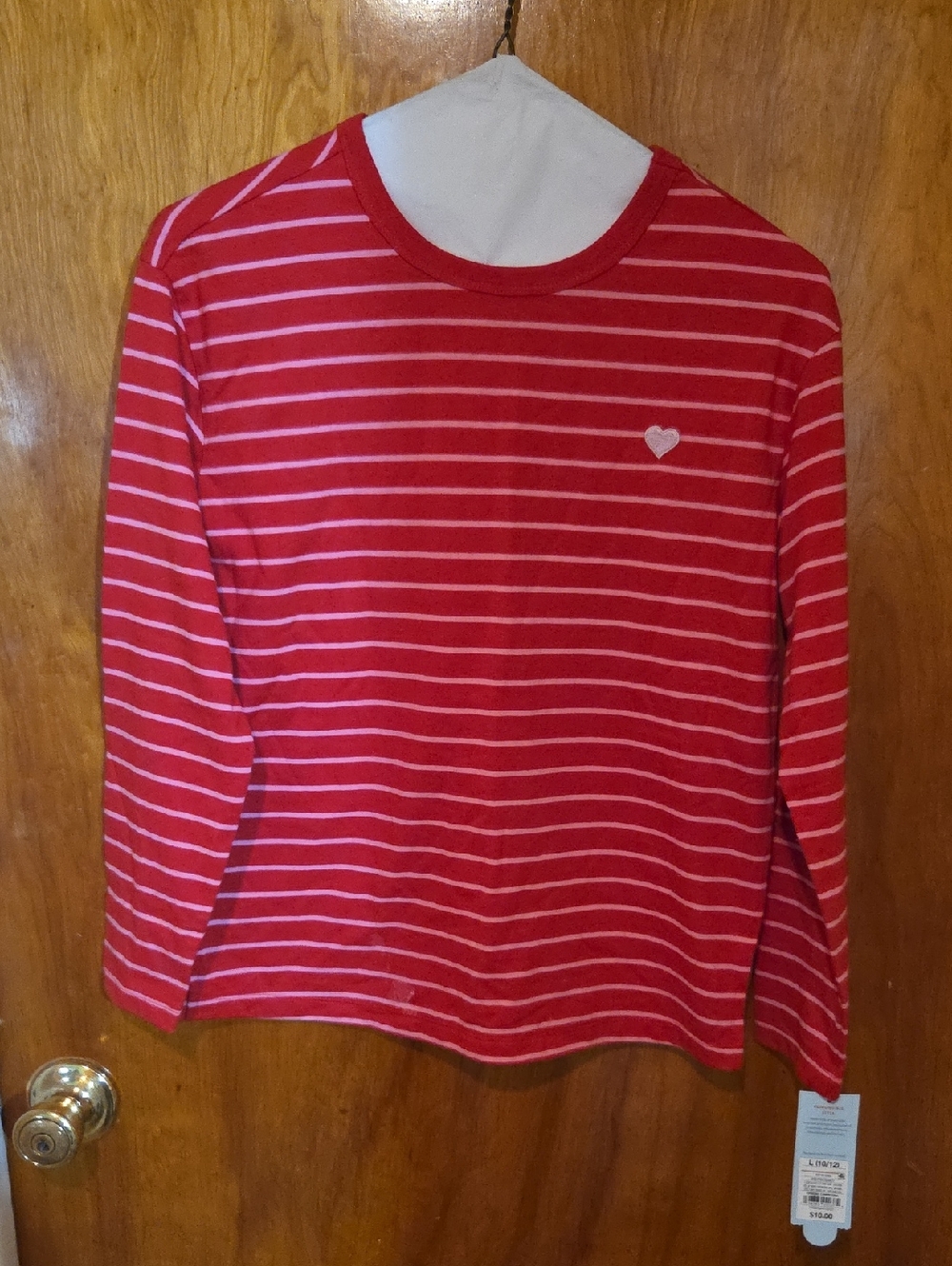 Cat & Jack Red and Pink Striped Long-Sleeve Tee with Heart Accent